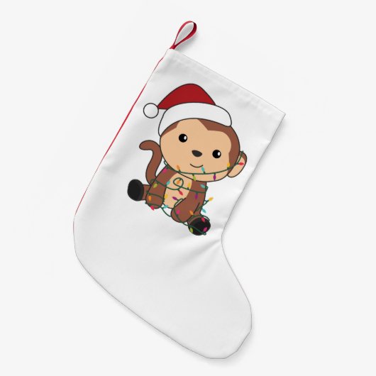 Maandelijkse kerstsneeuw Winterdieren apen Kleine Kerstsok (Voorkant (Hangend))