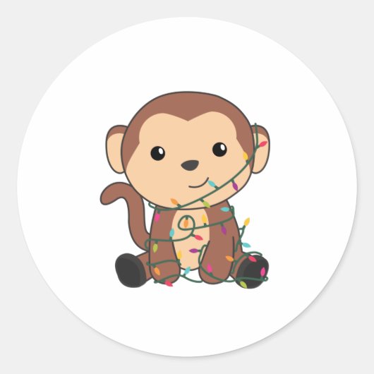 Maandelijkse kerstsneeuw Winterdieren apen Ronde Sticker (Voorkant)