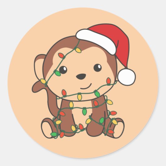Maandelijkse kerstwinterdieren apen Klassieke Ro Ronde Sticker (Voorkant)