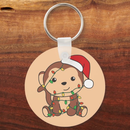 Maandelijkse kerstwinterdieren apen Sleutelhanger (Voorkant)