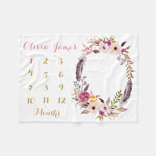 Maandelijkse mijlpaal dekentje voor babymeisjes fleece deken (Voorkant (Horizontaal))