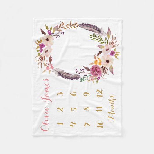 Maandelijkse mijlpaal dekentje voor babymeisjes fleece deken (Voorkant)