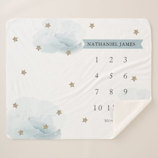 Maandelijkse mijlpaal voor gouden sterren en wolke sherpa deken (Voorkant (horizontaal))