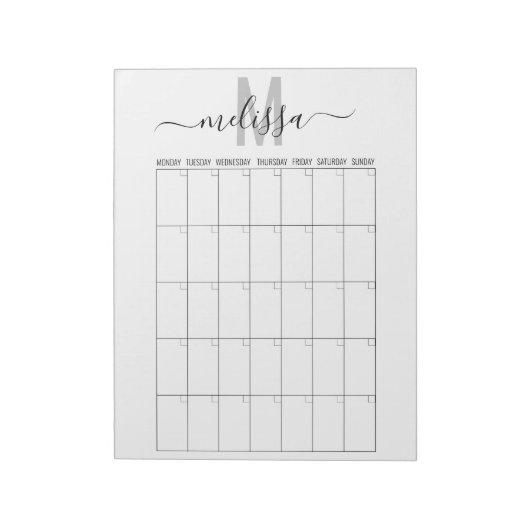 Maandelijkse Monogram Planning Agenda Planner Notitieblok (Linkerzijde)