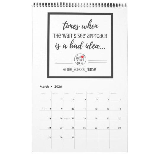 Maandelijkse offertes voor schoolverpleegkundigen kalender (Mar 2026)