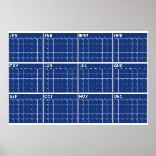 Maandelijkse Ongedateerde Minimalistische Wandplan Poster (Voorkant)