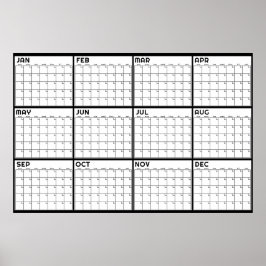 Maandelijkse Ongedateerde Minimalistische Wandplan Poster