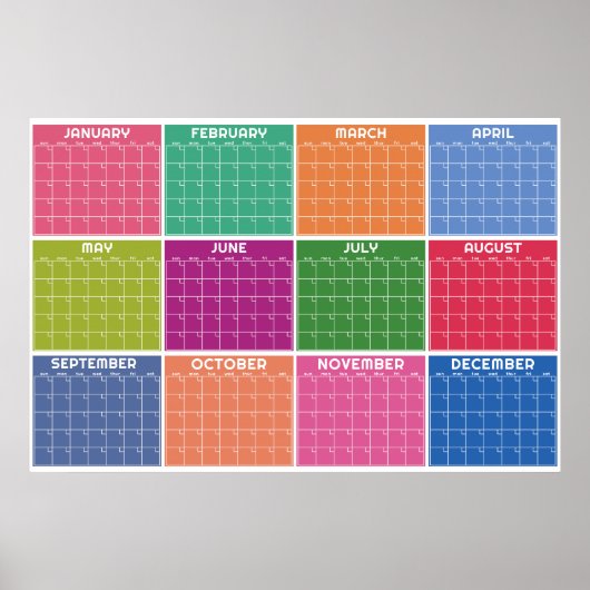 Maandelijkse Ongedateerde Minimalistische Wandplan Poster (Voorkant)