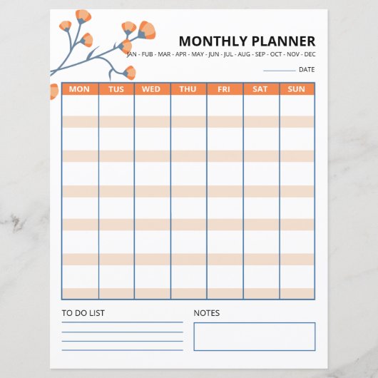 Maandelijkse Planner afdrukbare sjabloon (Voorkant)