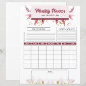 Maandelijkse Planner afdrukbare sjabloon (Voorkant / Achterkant)