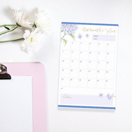 Maandelijkse Planner Blauwe Hortensia Bloem Post-it® Notes