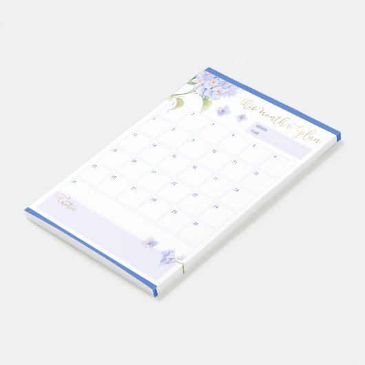 Maandelijkse Planner Blauwe Hortensia Bloem Post-it® Notes (Schuin)