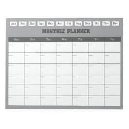 Maandelijkse Planner Grijze Eenvoudige Kalender Notitieblok