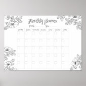 Maandelijkse planner handgeschetste bloemen en bla poster (Voorkant)