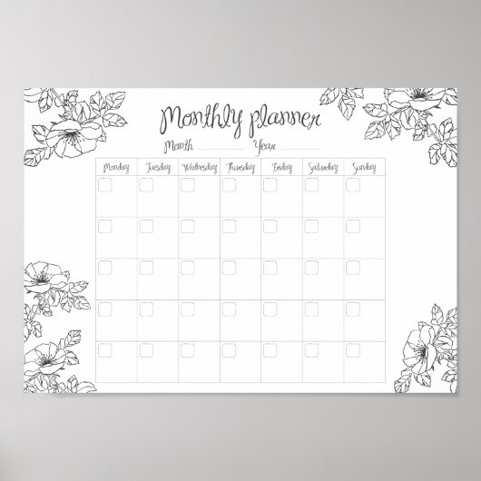 Maandelijkse planner handgeschetste bloemen en bla poster (Voorkant)