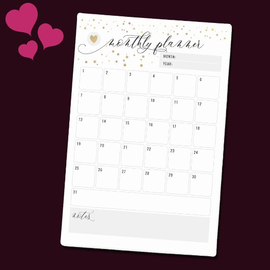 Maandelijkse Planner Heart Scatter Gold Post-it® Notes