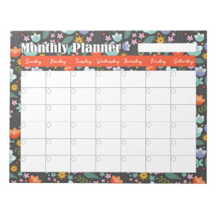 Maandelijkse planner lente kleurrijke bloemen notitieblok