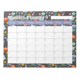 Maandelijkse planner lente kleurrijke bloemen notitieblok