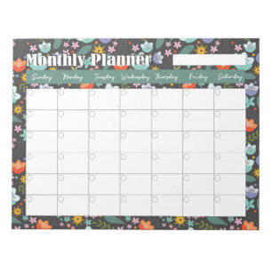 Maandelijkse planner lente kleurrijke bloemen notitieblok
