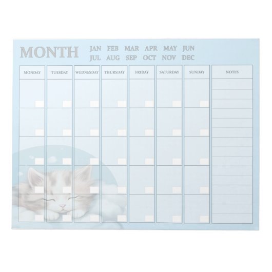 Maandelijkse Planner met Sleepy Kat Notitieblok (Voorkant)