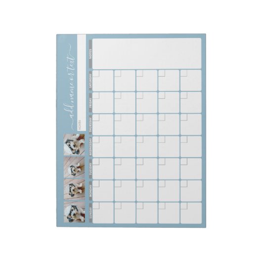 Maandelijkse Planner - modern script en fotoblauw Notitieblok (Linkerzijde)