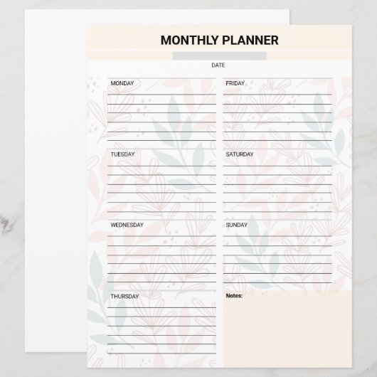 Maandelijkse Planner Sjabloon (Voorkant / Achterkant)