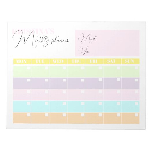 Maandelijkse planning voor moderne pasta's notitieblok (Voorkant)