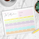 Maandelijkse planning voor moderne pasta's notitieblok<br><div class="desc">Met dit gepersonaliseerde pastelkleurige maandelijkse planner notitieblok,  kunt u spoor van elke belangrijke taak houden u voor de maand hebt. Het ontwerp bestaat uit een maandelijkse kalender waarin u de maand,  het jaar en de datum in het overeenkomstige lege gebied kunt ingaan. De tekst kan volledig worden aangepast.</div>