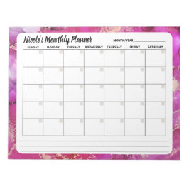 Maandelijkse roze en gouden kalenderlaptop notitieblok