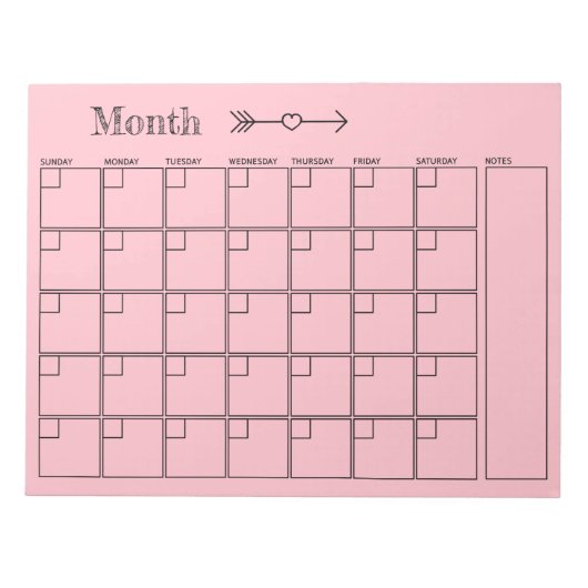 Maandelijkse roze planner notitieblok (Voorkant)