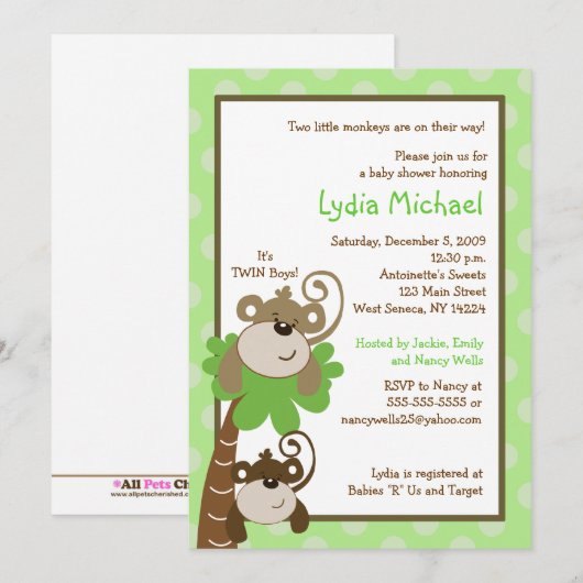 Maandelijkse tijd 5x7 TWINS Oerwoud Baby shower Kaart (Voorkant / Achterkant)