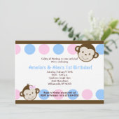 Maandelijkse tweelingen roze/blauw 5 x 7 verjaarda kaart (Staand voorkant)