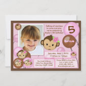 Maandelijkse verjaardagsuitnodiging roze bruin (fo kaart (Voorkant)