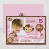 Maandelijkse verjaardagsuitnodiging roze bruin (fo kaart (Voorkant / Achterkant)