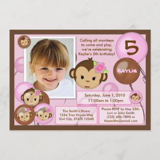 Maandelijkse verjaardagsuitnodiging roze bruin (fo kaart