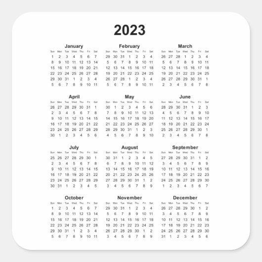 Maandelijkse verticale kalender 2023 vierkante sticker (Voorkant)