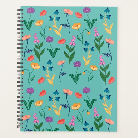 Maandelijkse wildbloemplanner in turquoise planner (Voorkant)