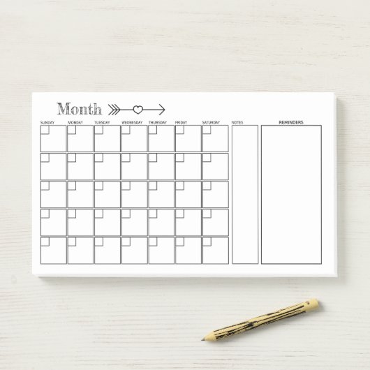 Maandelijkse zwarte en Witte Planner Post-it® Notes (Op bureau)