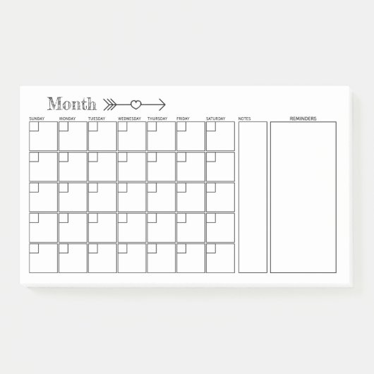 Maandelijkse zwarte en Witte Planner Post-it® Notes (Voorkant)