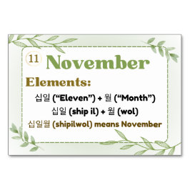 Maanden in Korean Hangul (Flash Kaarten) Kaart