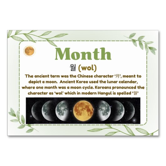 Maanden in Korean Hangul (Flash Kaarten) Kaart (Voorkant)