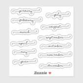 Maanden van de jaarcursieve stickers van de planne (Vel)