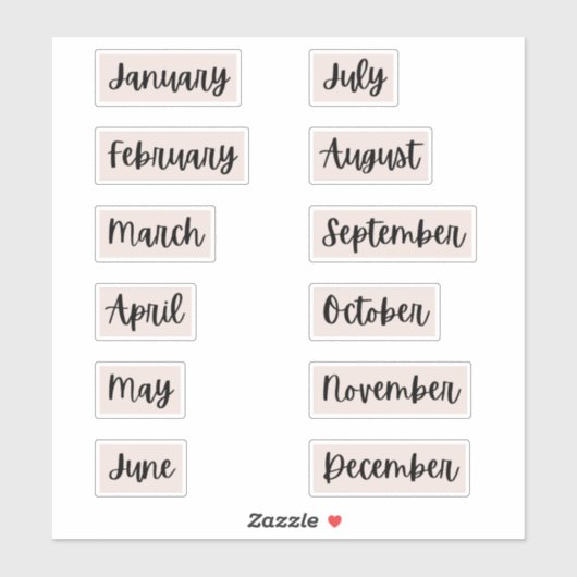 Maanden van het jaar Bullet Journal Stickers | roz (Vel)