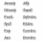 Maanden van het jaar Bullet Journal Stickers | Zwa (Voorkant)