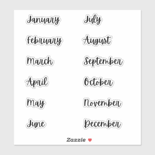 Maanden van het jaar Bullet Journal Stickers | Zwa (Vel)