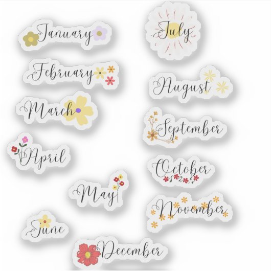 Maanden van het jaar Flower Sticker Set (Voorkant)