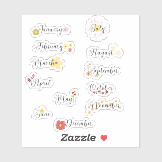 Maanden van het jaar Flower Sticker Set (Vel)