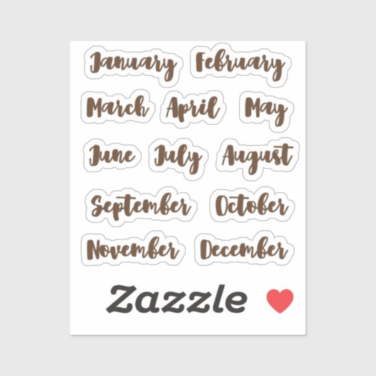 Maanden van het jaar kleine latte sticker (Vel)