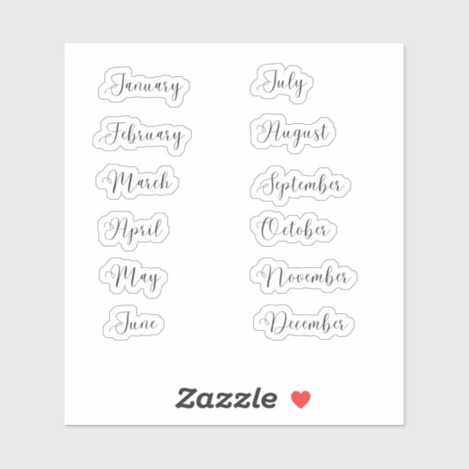 Maanden van het Jaar Sticker Set Curvy (Vel)
