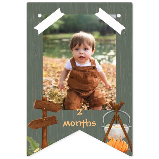 Maandfoto van One Happy Camper Birthday Vlaggetjes (Derde vlag)